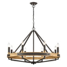 Corey Iron & Oak Wood 8 Light Pendant